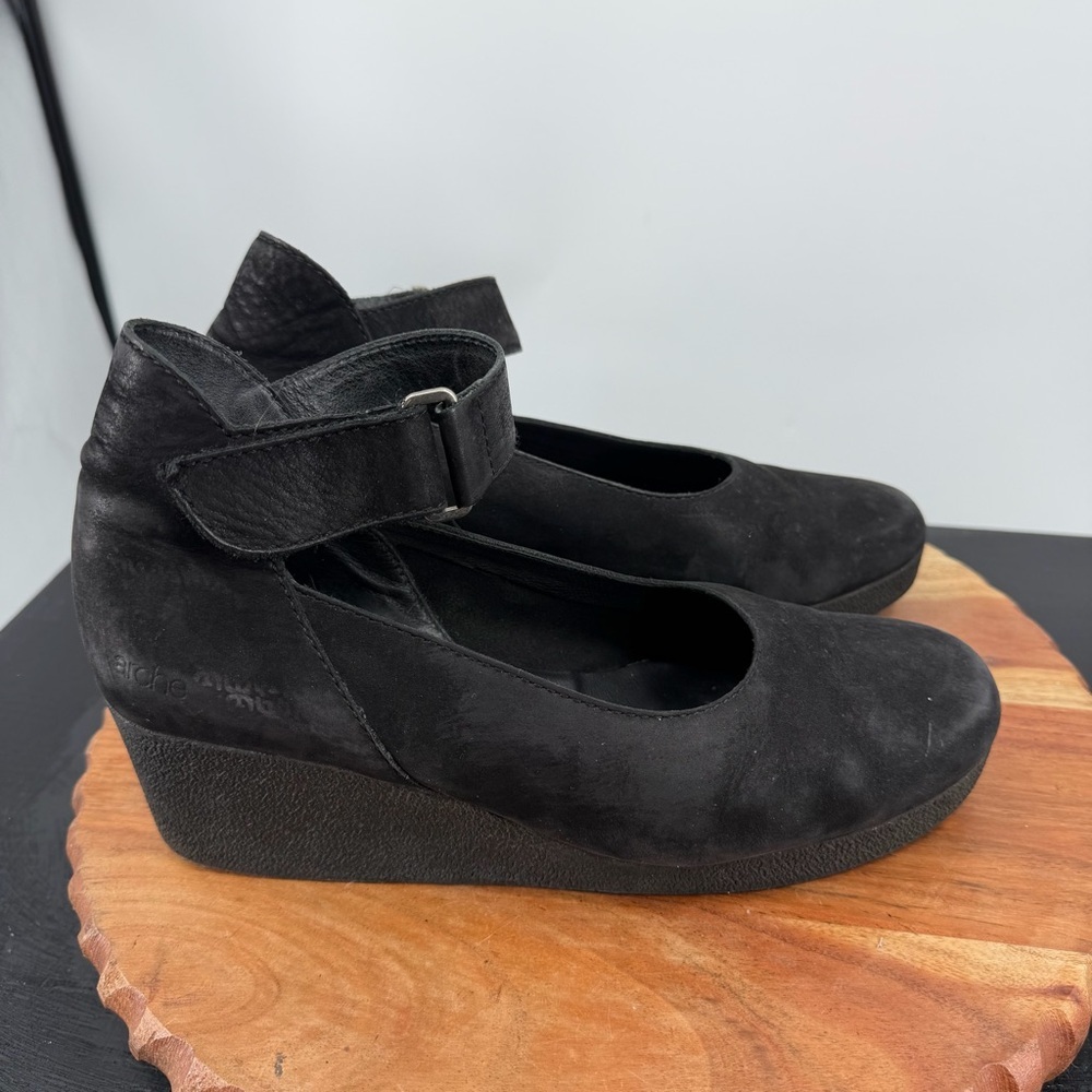 Arche LN‎ Mary Jane Pump Wedge Heels ankle Strap France black nubuck Size 40 9